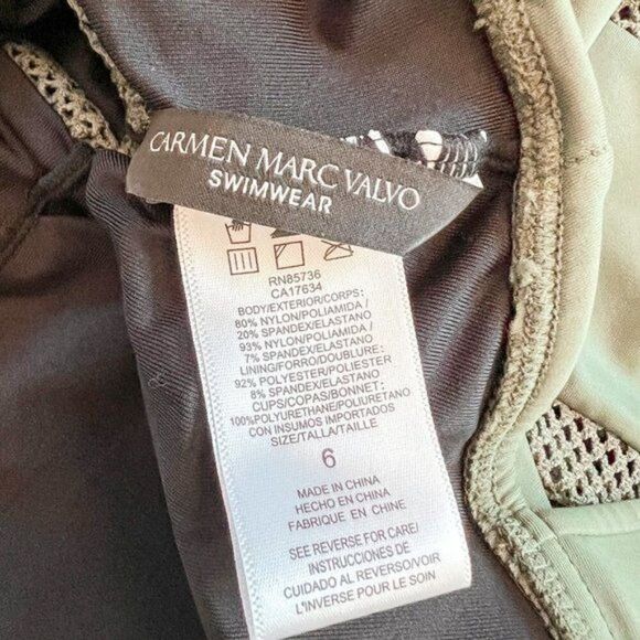 Carmen Marc Valvo Swimwear - Green One Piece Mesh Swimsuit, Size 6 - Picture 4 of 4